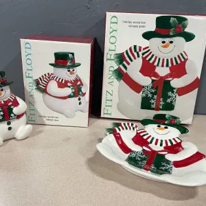 Snowman Cookie Jar and Plate (T3)