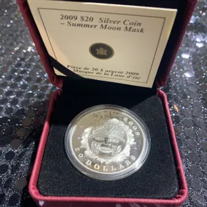 2009 $20 Summer Moon Mask Canadian Silver Coin, 999 Silver, 31.39g, Queen Elizabeth II