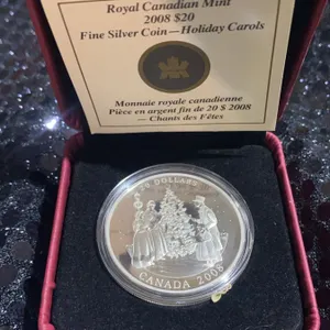 Royal Canadian Mint 2008 $20 Fine Silver Coin Holiday Carols 999 Silver, 31.39g