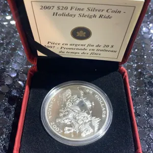 2007 Canada $20 Fine Silver Coin 'Holiday Sleigh Ride', 999 Silver, 31.39g, with Case