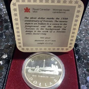 1984 Royal Canadian Mint Silver Toronto 150th Anniversary Dollar Coin, 500 Silver