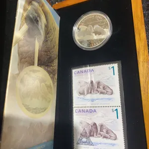 2005 Canada $5 Silver Coin and Stamp Set Atlantic Walrus and Calf Limited Edition