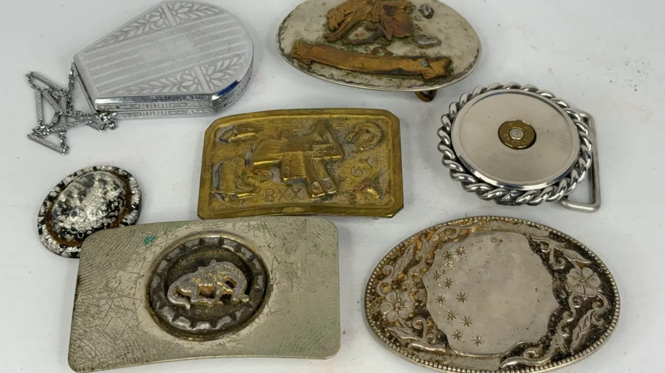 7 Belt Buckles & Art Deco Compact