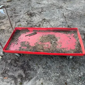 Red Metal Flatbed Utility Cart with Handle
