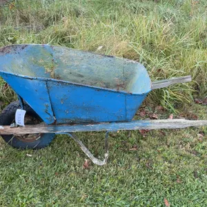 Blue Metal Wheelbarrow With Wood Handles
