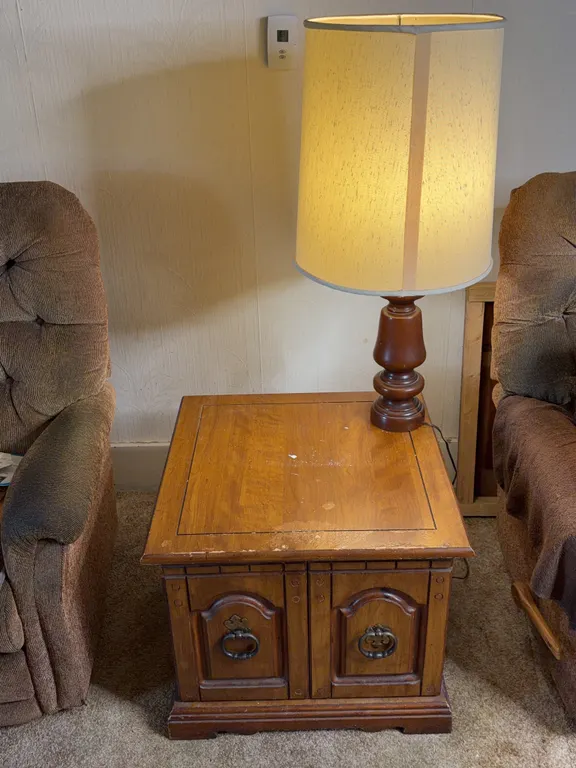 Wood Cabinet Side Table and Table Lamp Set