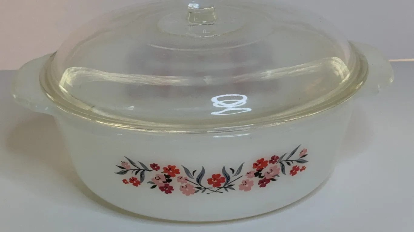 Fire-King Floral Casserole with Glass Lid