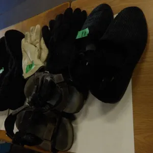 BOX C/W ASSORTED GLOVES, SLIPPERS, ETC