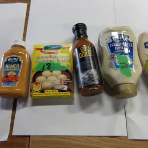SHELF PULLS (AS IS):  FLAT C/W DUMPLING MIX, BEGAN DRESSING, MAYO, BBQ SAUCE, RANCH, ET