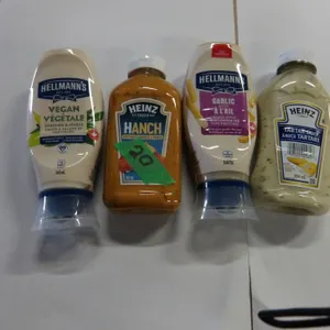 SHELF PULLS (AS IS):  BOX C/W VEGAN DRESSING, TARTER SAUCE, GARLIC SAUCE, HANCH HOT SAUCE
