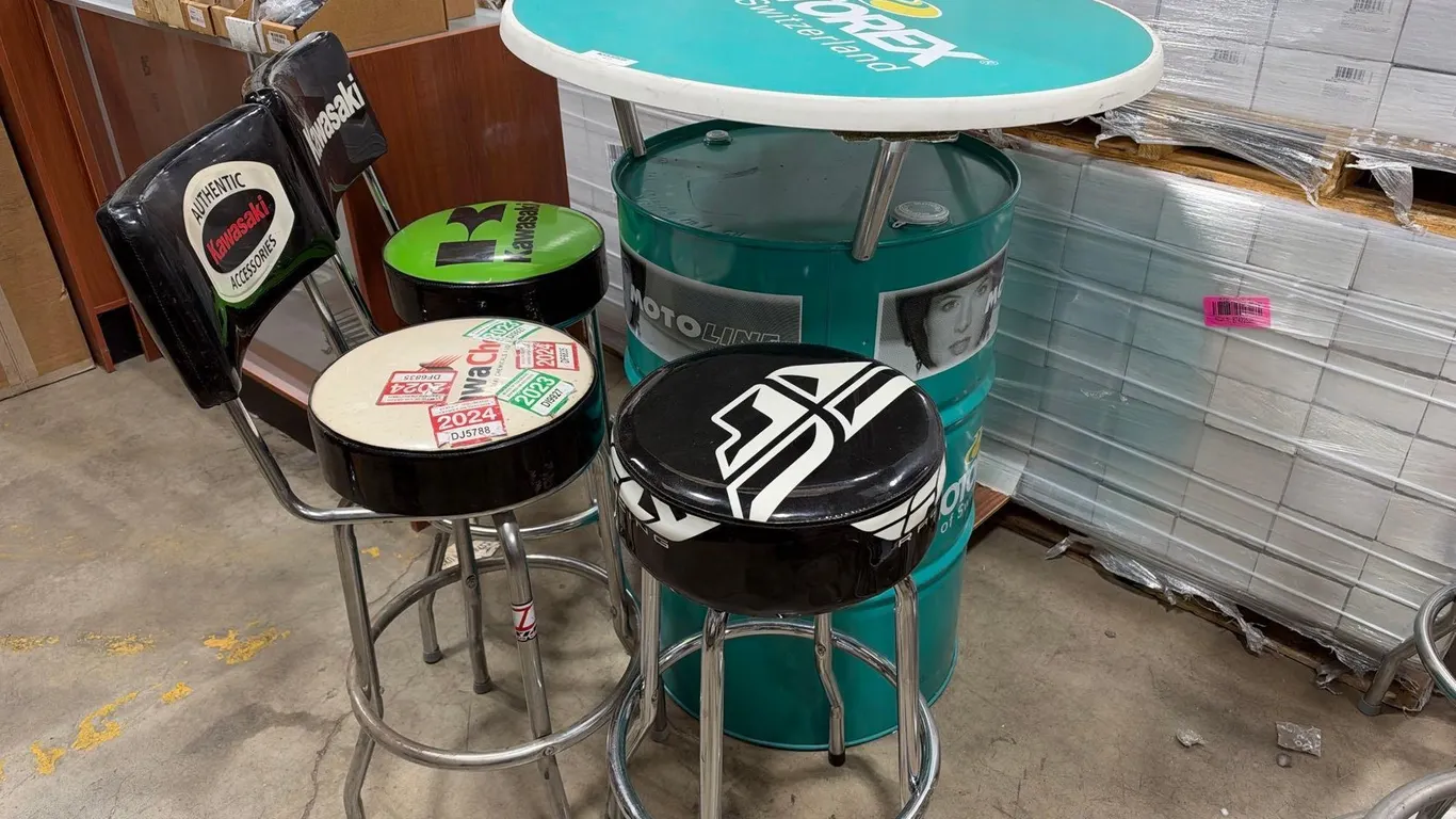 MOTOLINE HIGH TOP TABLE & (3) STOOLS