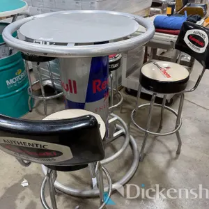 RED BULL HIGH TOP TABLE &  (3) STOOLS