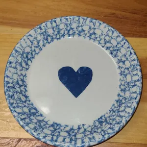 Heart Design Blue Speckle Stoneware Pie Plate USA