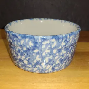 Rowe Pottery Works Blue Spongeware Ramekin Bowl