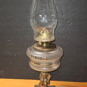 Oil Lamp With Frosted Glass Font And Figural Base
