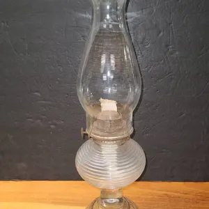 Clear Glass Oil Lamp with Ribbed Font and Scroll Base