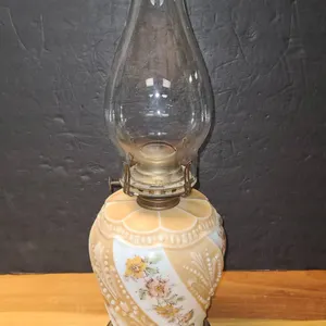 Decorative Glass Oil Lamp With Floral Pattern Brass Base