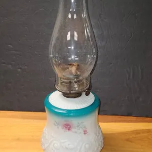 Glass Kerosene Oil Lamp With White Embossed Floral Base