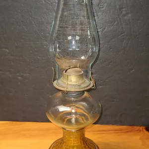 Eagle Glass Oil Lamp Amber Base With Chimney Burner