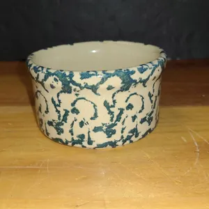 R.R.P. Co. Roseville USA Stoneware Crock Blue Spongeware