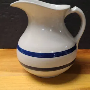 Roseville K.R.P. Co. USA Stoneware Pitcher with Blue Bands