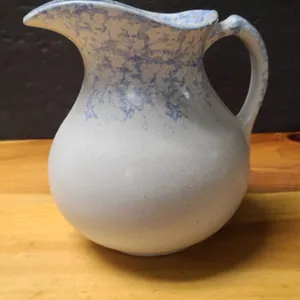 Speckled Blue and White Ceramic Pitcher with Handle