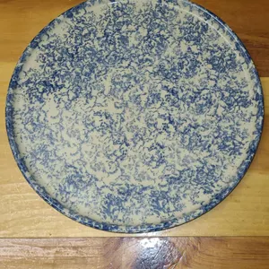 RPPC Roseville Blue Spongeware Stoneware Plate USA