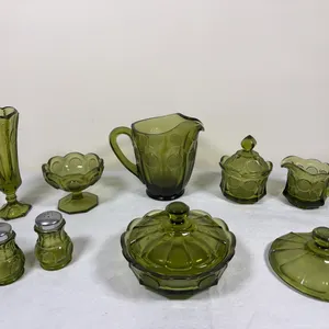 Fostoria Olive Green Coin Dot Set