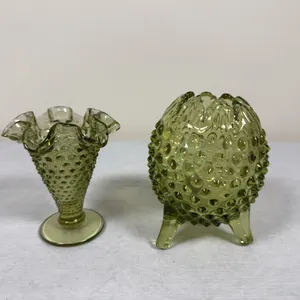 Fenton Colonial Green Hobnail Vases