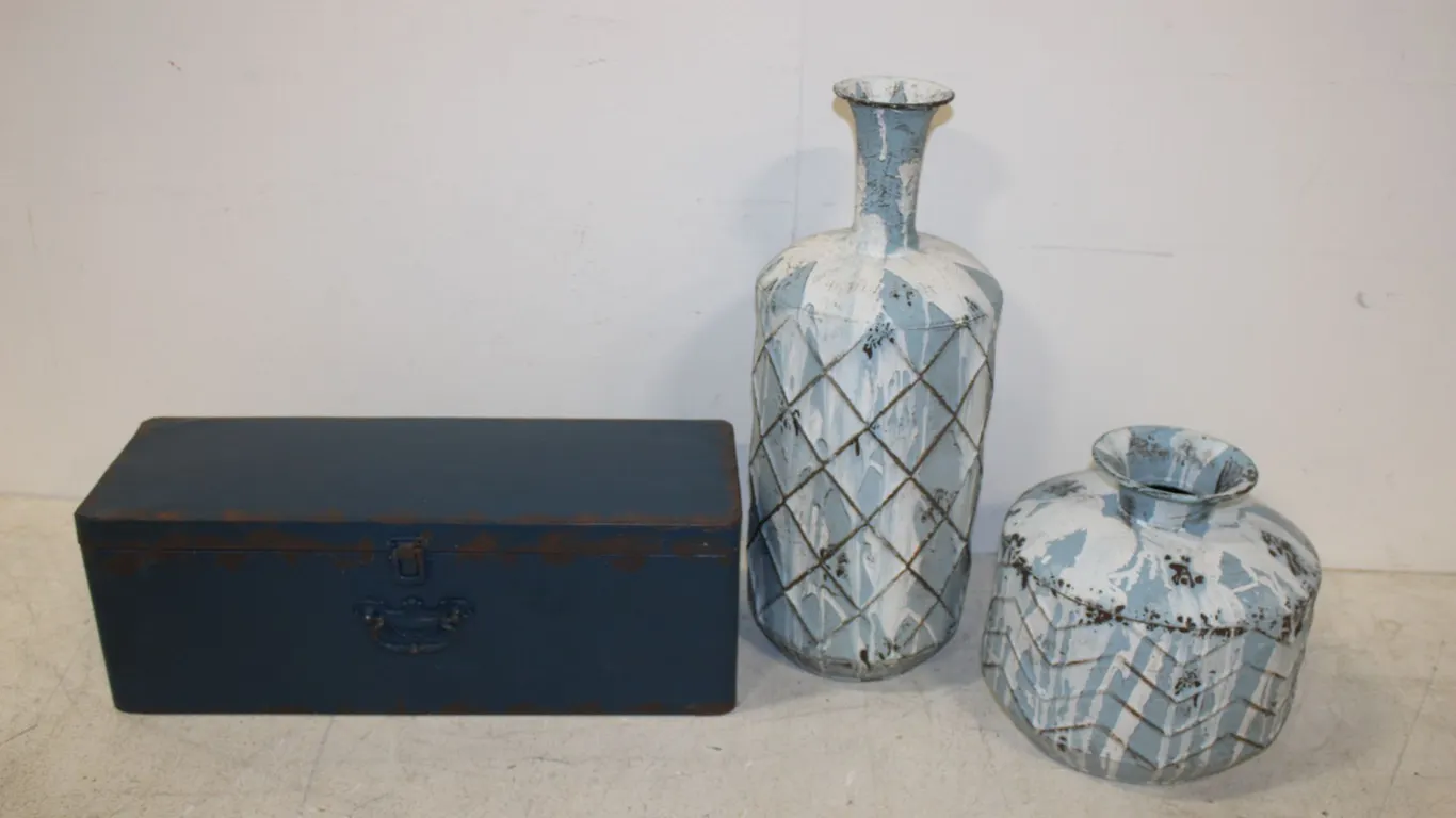 Metal Trunk & Vases