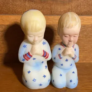 Pair of Fenton hand painted American boy & girl praying