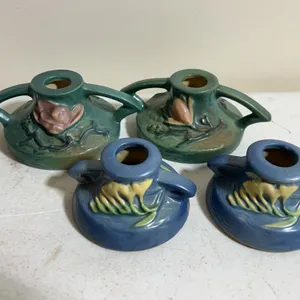 (2) sets of matching Roseville candleholders