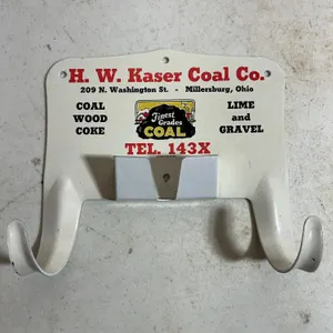 H.W. Kaser Coal Co. coal shovel & poke holder w/ box, (2) Goshen Dairy buggies & other car