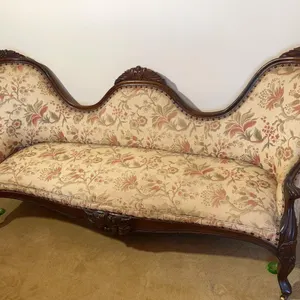 Upholstered Hand carved Victorian settee - approx. 6 ft. Wide