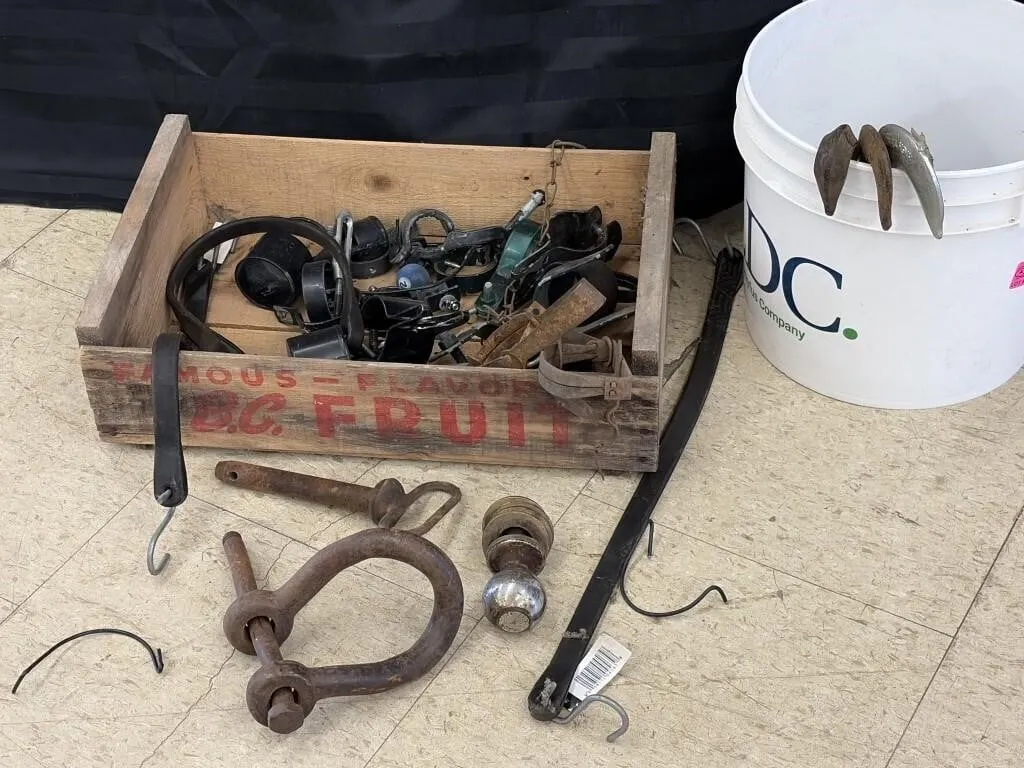 Vintage Fruit Crate w/ 1 7/8" Ball, Pins, Chains &