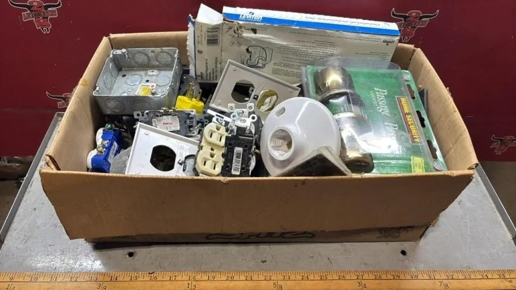 Box of Asst. Electrical Outlets, Door Knob, Etc.