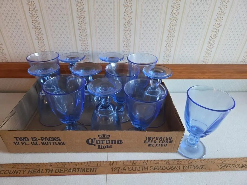 12 Blue Tiffin Glass Goblets