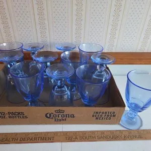 12 Blue Tiffin Glass Goblets