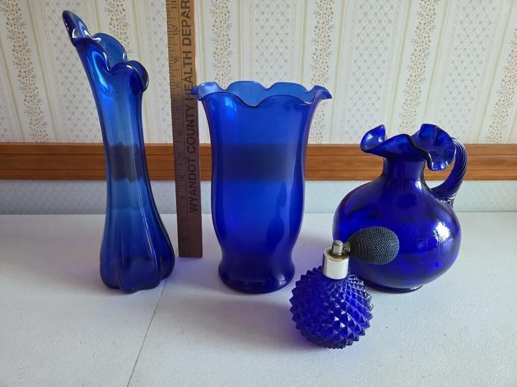 4 Blue Glass Pieces