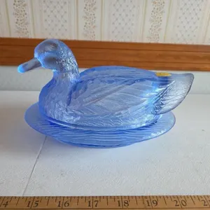 Blue Tiffin Glass Duck on Nest