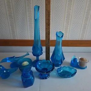 Blue Glass; Vases, Birds, Whale