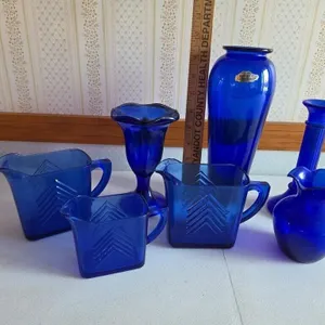 Blue Glass Vases, Pitchers