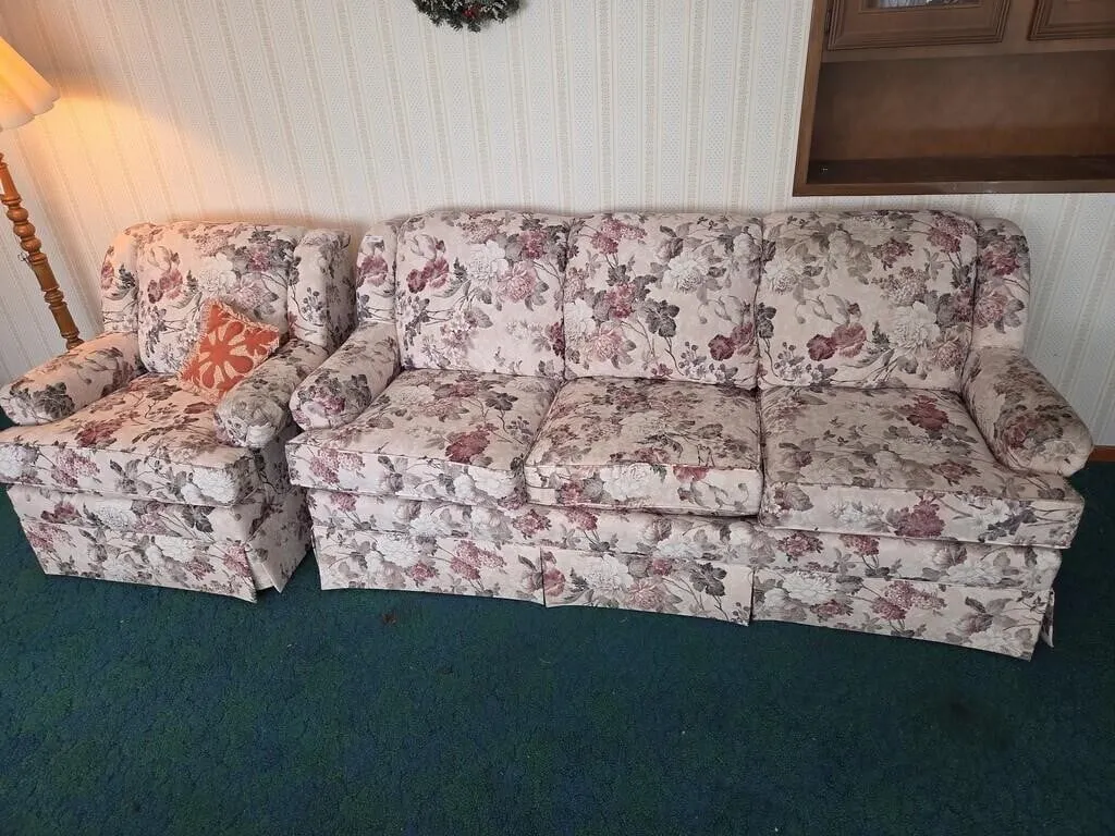 Upholstered 3 Cushion Sofa and Chair