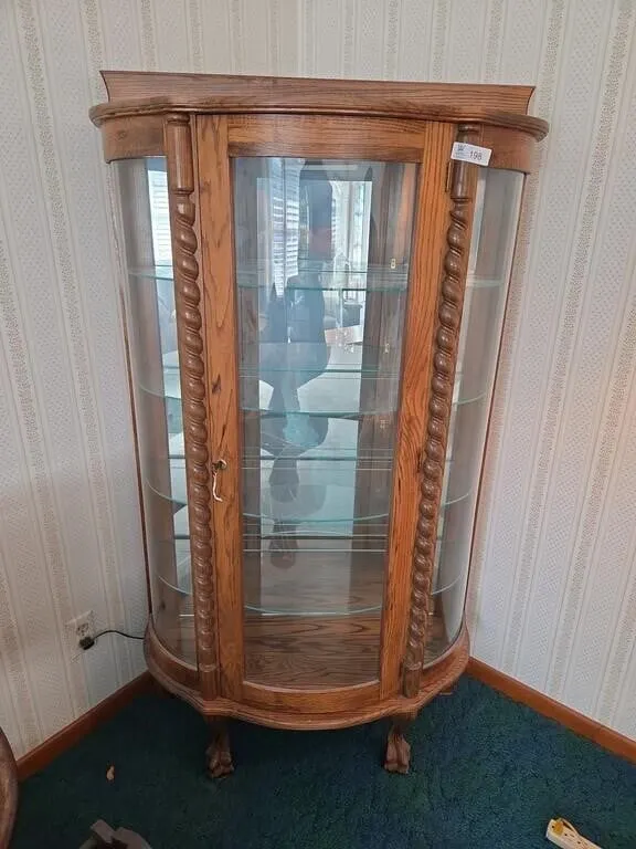Oak Curio Cabinet w/Glass Shelves 34"x14"x5'H