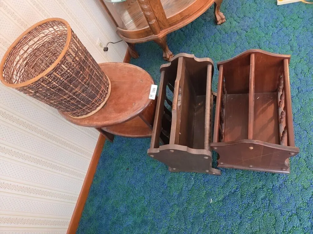 Wicker Basket, 2 Magazine Racks, Stand