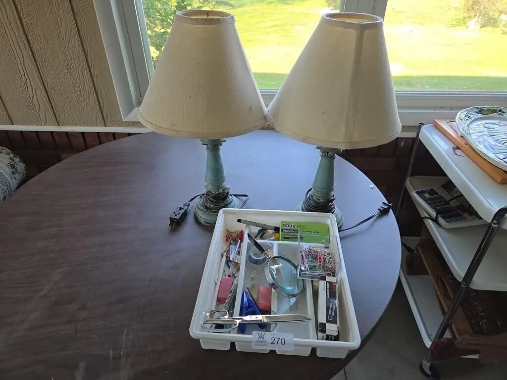 2 Lamps and Tray of Misc