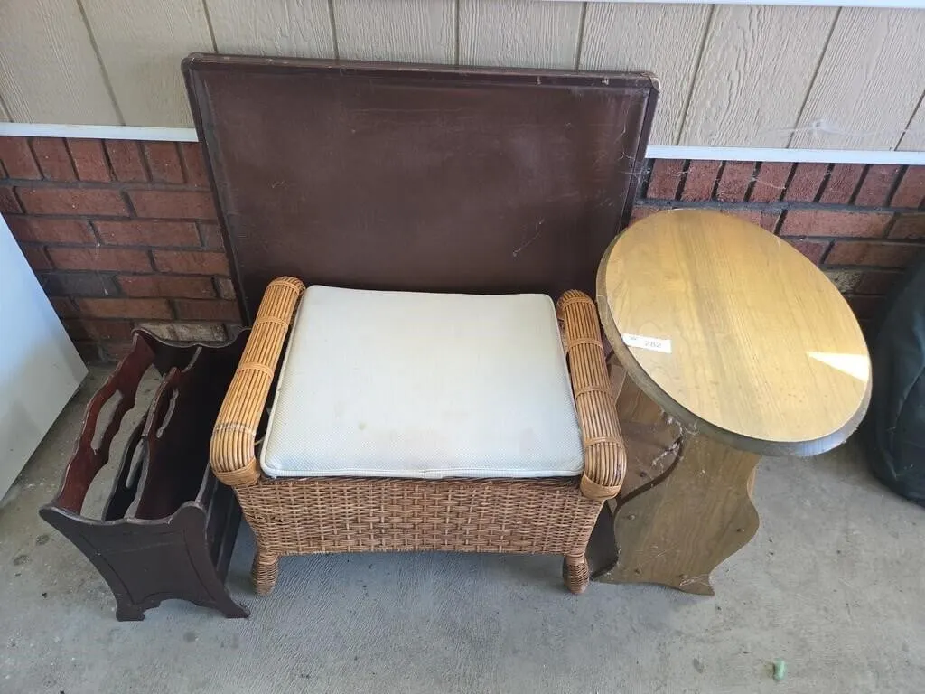 Magazine Racks, Wicker Stool, Card Table
