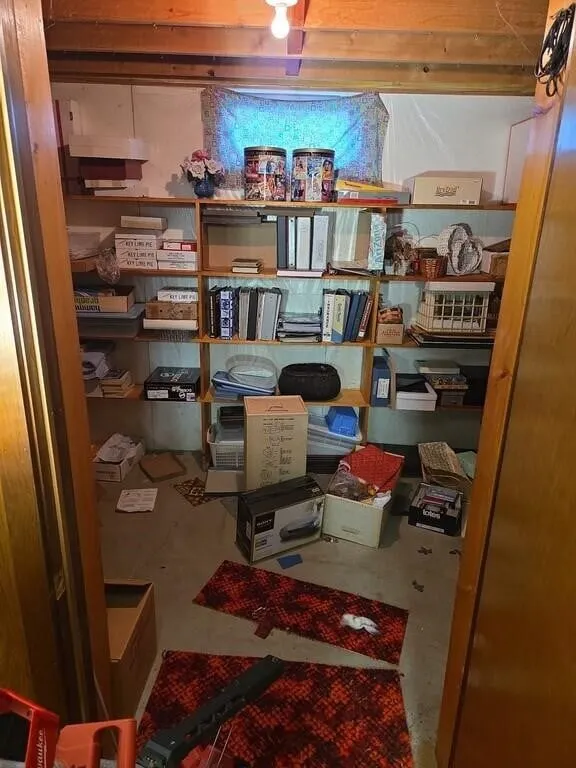 Closet Contents; Pottery, Boots, Tins, Books, lots