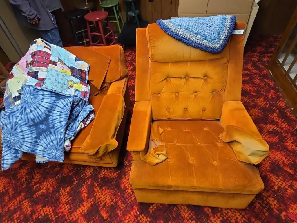 Pair Orange Chairs w/Blankets