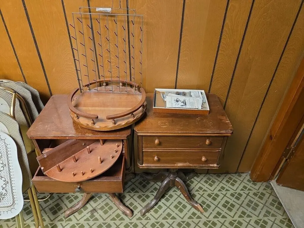 Pair Sewing Cabinets, Lazy Susan, Thread Holder